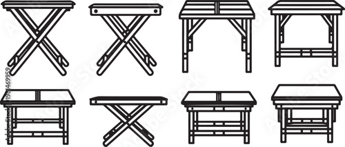 Illustrations of various wooden folding tables with different designs Vector