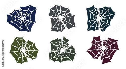 Set of 6 Spooky Spider Web Icons in Various Dark Colors - Halloween Graphic Elements