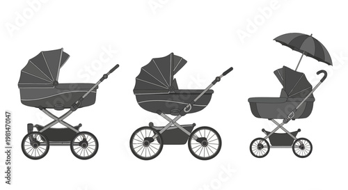 Vintage Baby Stroller Collection: Classic Pram, Modern Design, and Sunshade Option