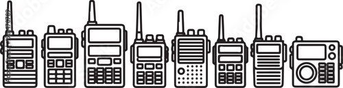 A collection of old-style mobile phones in a row showing evolution Vector