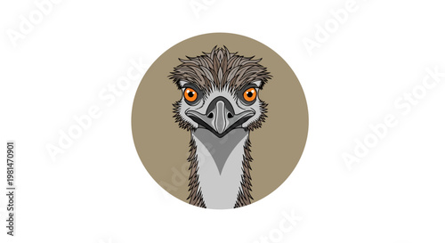 Professional Emu Portrait in Circle Badge Australian Bird Head Vector Logo Illustration
