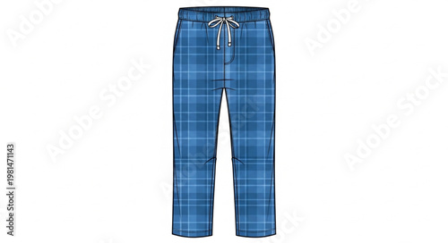 Blue Plaid Pants with White Drawstring Waistband.