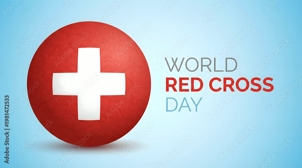 Fototapeta premium World Red Cross Day Celebration with Red Cross Emblem on Blue Background
