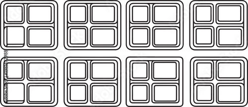 Minimalist grid of 3d isometric blocks arranged in a 2x4 pattern Vector