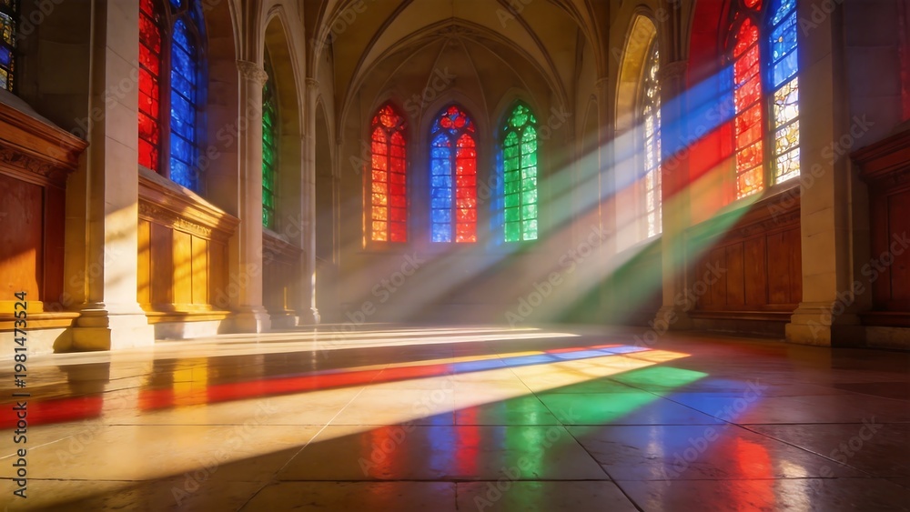 Obraz premium Sunlight streaming through stained glass windows
