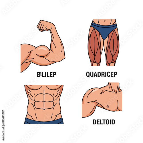 Human Anatomy Muscles: Biceps, Quadriceps, Abs, Deltoid - Fitness & Bodybuilding