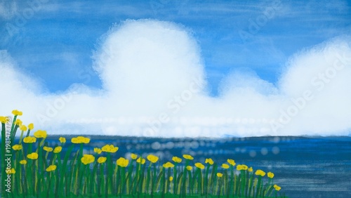 Cuadro en lienzo Waterside Floral Margin in a Soft Vacation Palette