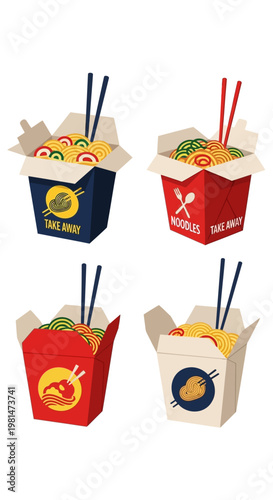 Noodle Takeaway Boxes Assortment: Chinese Food Delivery, Asian Cuisine
