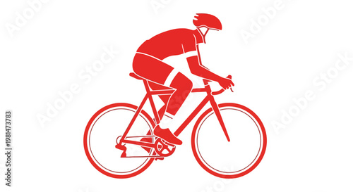 Red Cyclist Silhouette Riding Bicycle, Sport and Fitness Concept