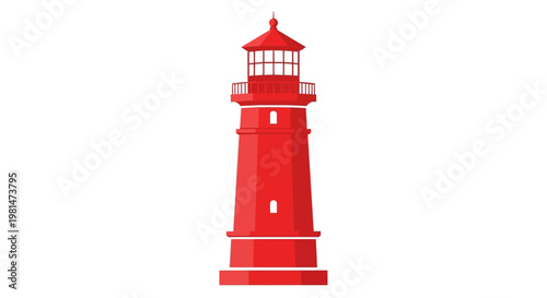Red Lighthouse Tower, Nautical Navigation Aid, Coastal Landmark, Maritime Symbol