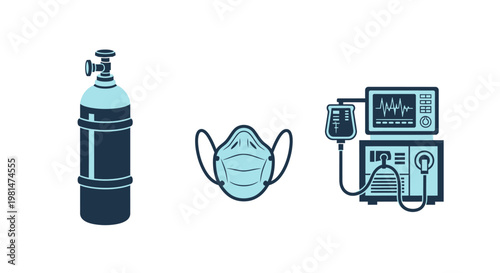 Oxygen tank and medical equipment.