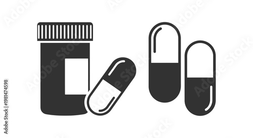 Pill bottle with capsules medicine.