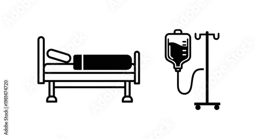 Hospital Bed with IV Drip Stand.