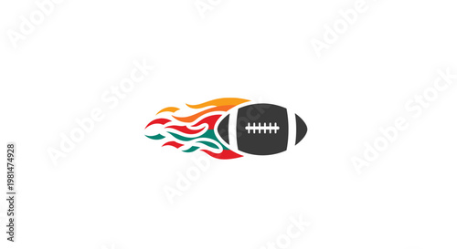 American Football Ball with Fiery Flames Graphic.