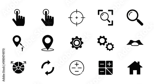 A set of black and white vector icons representing various navigation and interface elements