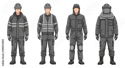 Diverse Workwear Uniforms: Safety, Construction, and Industrial Apparel Set