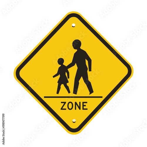 Pedestrian Crossing Zone Sign: Adult and Child Walking Safely