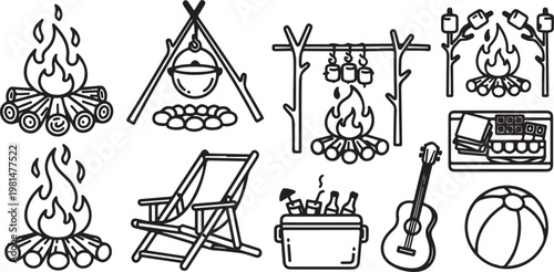 A collection of antique furniture and decorative items in black and white sketches Vector