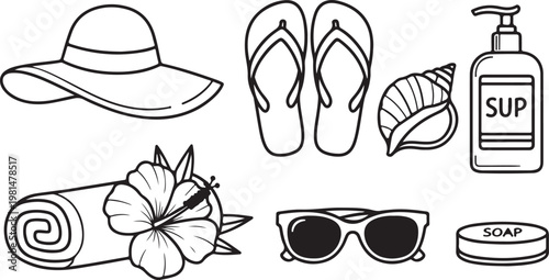 Essential items for a soothing bath experience at home Vector