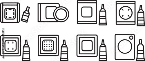 Icons representing different types of safes and locks with a key Vector