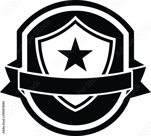 Security shield shaped badge with star silhouette vector design for protection, safety and trust concept. Symbolizing defense, authority and reliability