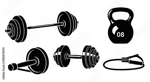 Fitness Equipment Set: Barbell, Dumbbell, Kettlebell, Ab Roller, Resistance Band