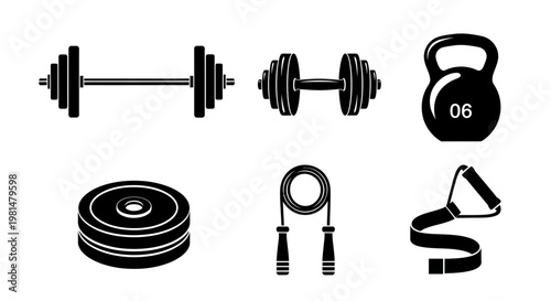Fitness Equipment Set: Dumbbells, Kettlebell, Weight Plates, Jump Rope, Resistance Band