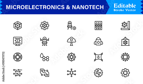 Microelectronics and Nanotech – Unique Minimal Line Icon Collection with Precision-Drawn Vectors, Scalable Stroke Elements, and Clean Technical Design