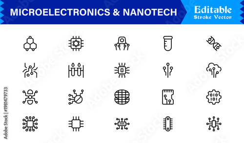 Microelectronics and Nanotech – Unique Minimal Line Icon Collection with Precision-Drawn Vectors, Scalable Stroke Elements, and Clean Technical Design