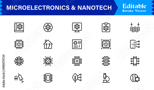 Microelectronics and Nanotech – Unique Minimal Line Icon Collection with Precision-Drawn Vectors, Scalable Stroke Elements, and Clean Technical Design