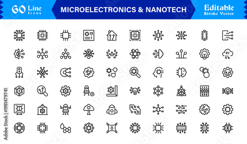 Microelectronics and Nanotech – Unique Minimal Line Icon Collection with Precision-Drawn Vectors, Scalable Stroke Elements, and Clean Technical Design