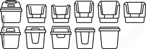 Line art illustrations of various types of buckets Vector
