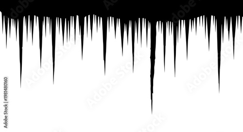 Black icicles hanging from top against white background abstract frozen drips