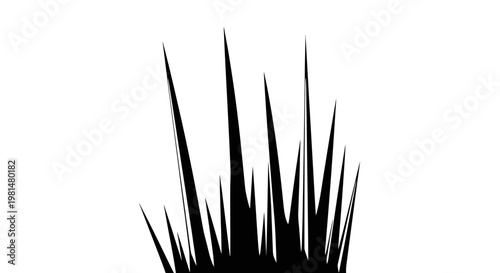 Black silhouette of sharp pointed grass blades on white background symbolizing nature and simplicity