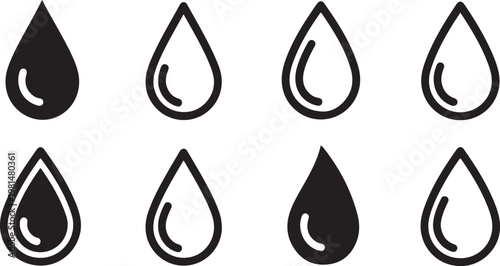 Set of eight black high-heeled shoes with open toes and thin straps Vector