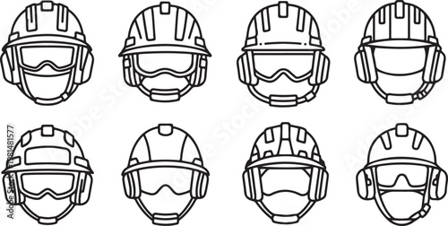 A collection of black and white line drawings of different human faces Vector