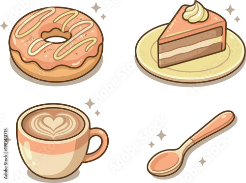 Dessert and Coffee Set with Donut Cake and Latte Art
