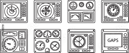 Collection of eight black and white watch face designs showcasing various styles Vector