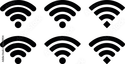 Black simple wifi icons with circle and diamond base vector art