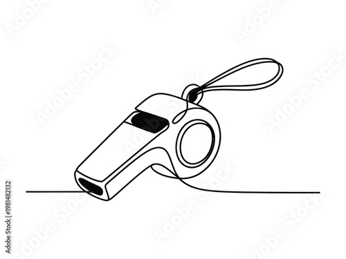 Continuous line drawing of a whistle with a cord  isolated on white background  simple minimalist design