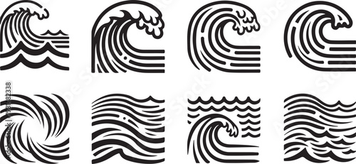 Abstract black and white swirl and curl designs on a white background Vector