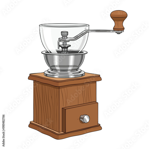Classic Manual Coffee Grinder with Wooden Base and Hand Crank