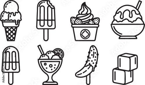 A collection of friendly robot characters designed in simple line art style Vector