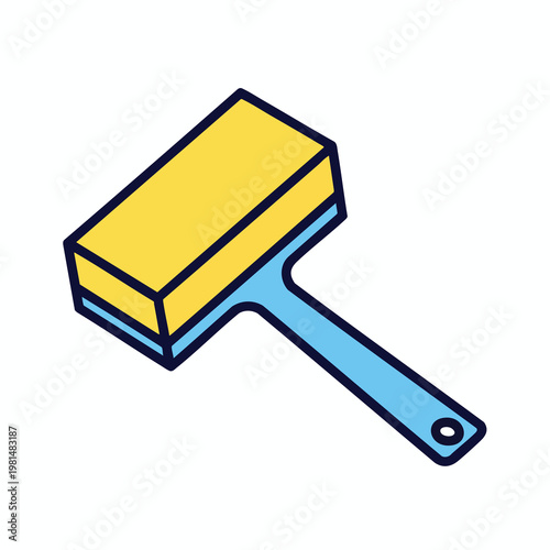 Bright Yellow Cleaning Brush with Blue Handle for Home and Kitchen Use