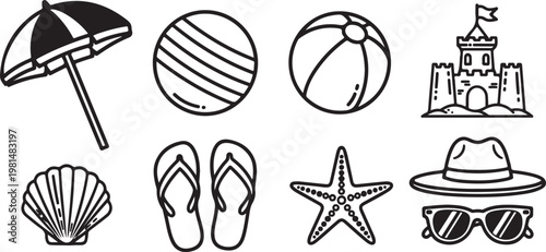 Assorted simple line drawing illustrations of various objects and vehicles Vector