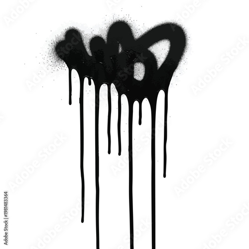 Urban Graffiti Art with Dripping Black Ink on White Wall