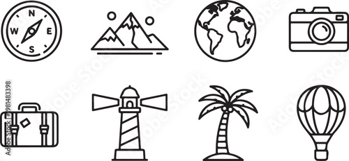 Collection of symbols representing direction, travel, nature and energy Vector