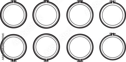 Eight different styles of black metal eyeglass frames with round lenses Vector