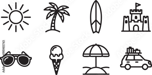 A collection of simple black line icons representing everyday objects and activities Vector