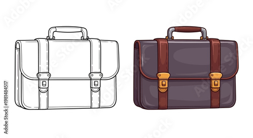 Vintage Briefcase Sketch and Colored Illustration - Business Travel and Organization